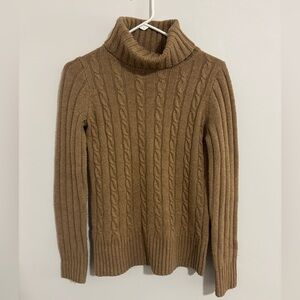 Women’s J. Crew Camel Cable Knit Turtleneck Sweater Wool Blend Oversized XS